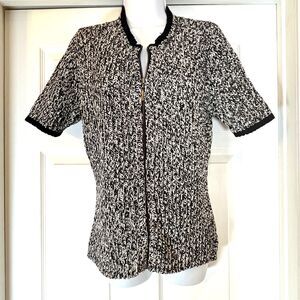 Tommy Hilfiger Womens Black White Short Sleeve Full Zip Thick Knit Cardigan Sz M